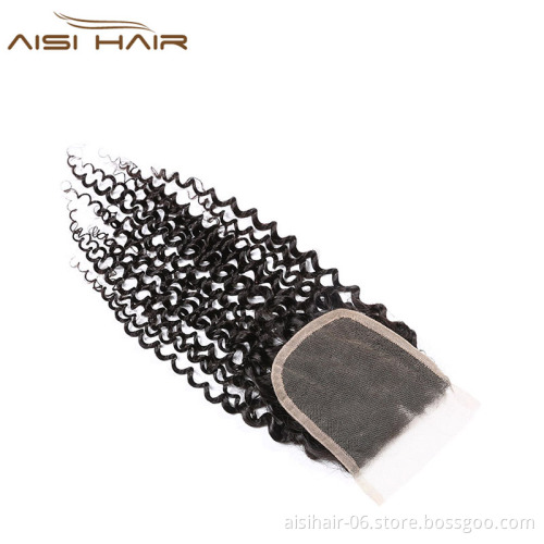 Brazilian Afro Curly 4*4 Lace Closure Human Hair Human Hair Extensions Natural Color Human Hair
